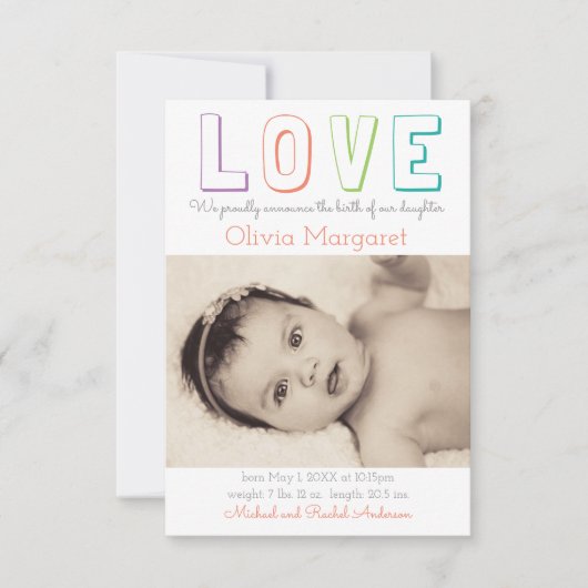 LOVE Yellow Quatrefoil - 3x5 Geboorteaankondiging Aankondiging (Voorkant)