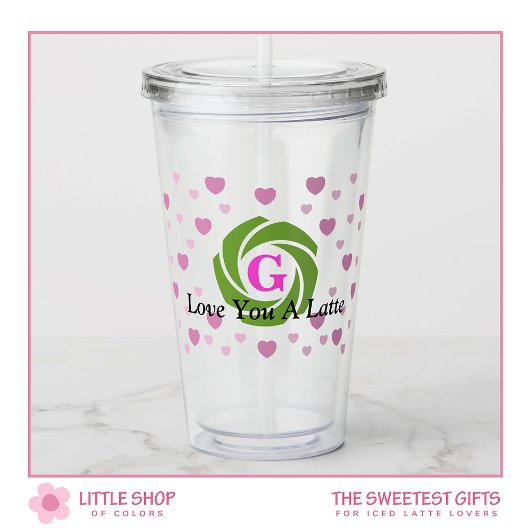 Love You a Latte Monogrammed Valentijnsdag Acryl Drinkbeker
