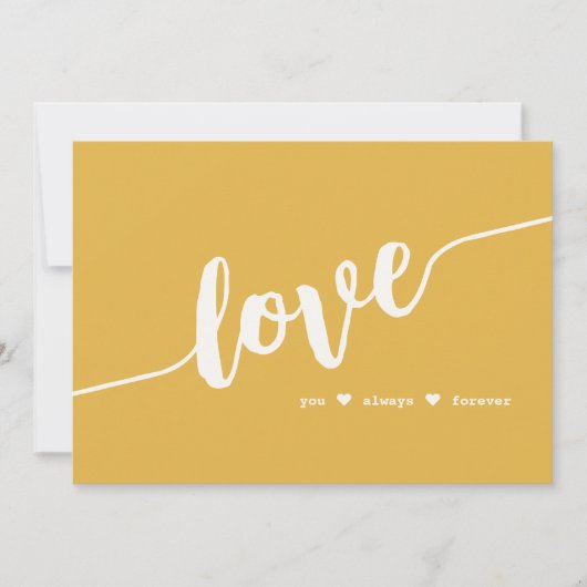 "Love You Always Forever" Mosterd Hand Script Kaar Feestdagenkaart (Voorkant)