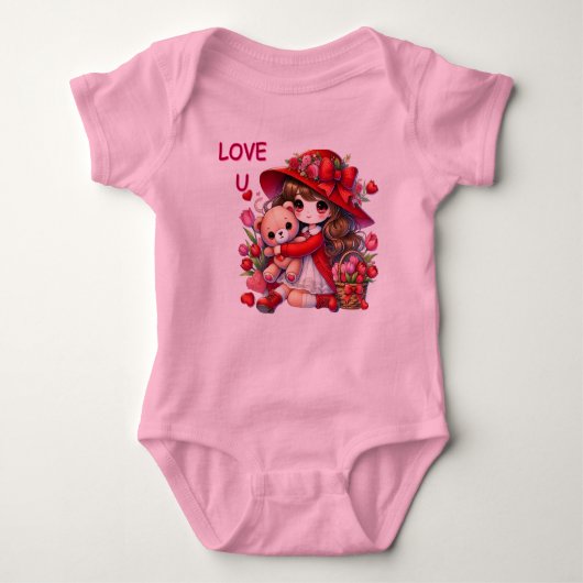 Love You Anime Girl Valentijnsdag Romper (Voorkant)