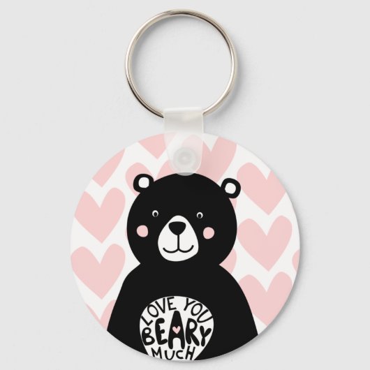 Love you Beary Much Zwart Beer Roze Hart Quote Sleutelhanger (Voorkant)