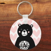 Love you Beary Much Zwart Beer Roze Hart Quote Sleutelhanger (Voorkant)