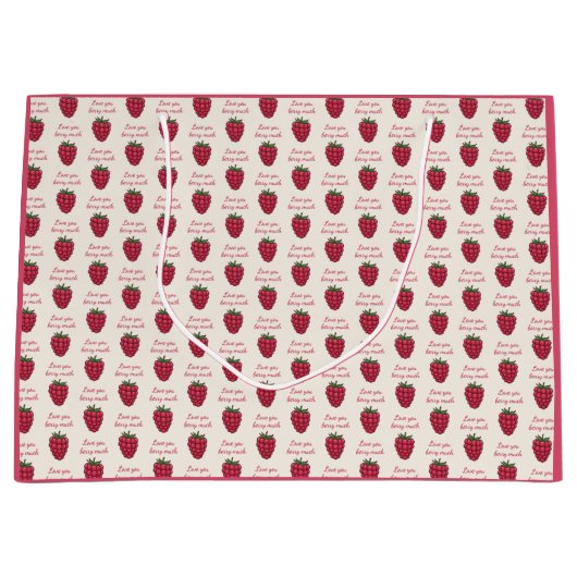 Love You Berry Much Raspberry Pattern Pink Groot Cadeauzakje (Voorkant)