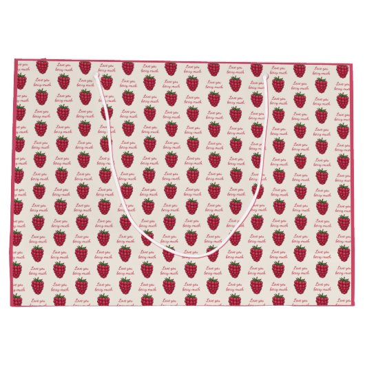 Love You Berry Much Raspberry Pattern Pink Groot Cadeauzakje (Achterkant)