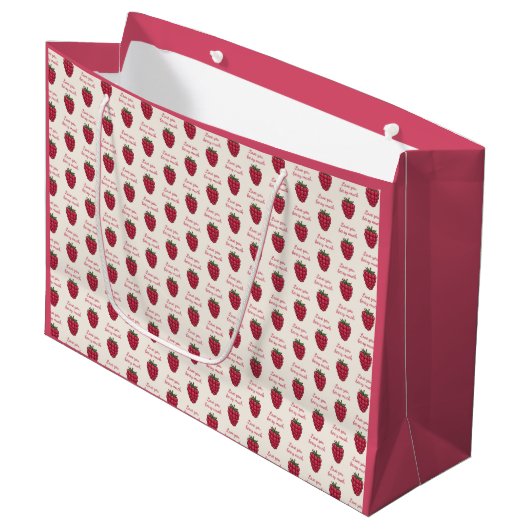 Love You Berry Much Raspberry Pattern Pink Groot Cadeauzakje (Voorkant Gekanteld)