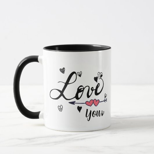 Love You Black Typography Coffee Mok (Links)