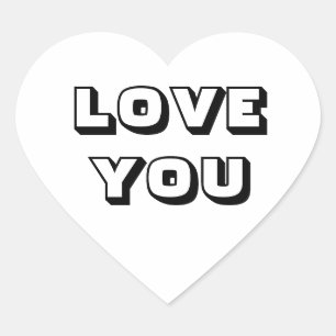 Love You, black white modern bold typografie hart Hart Sticker