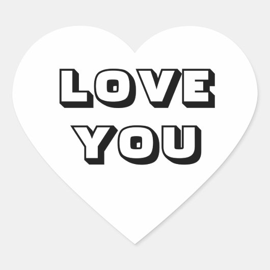 Love You, black white modern bold typografie hart Sticker (Voorkant)