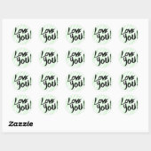  Love You Blue Mint Stripes Ronde Sticker (Vel)