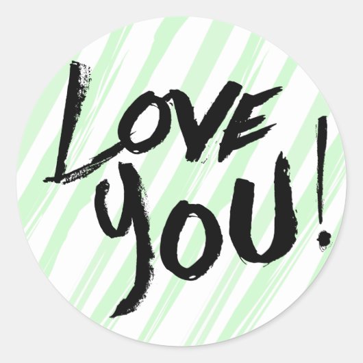  Love You Blue Mint Stripes Ronde Sticker (Voorkant)
