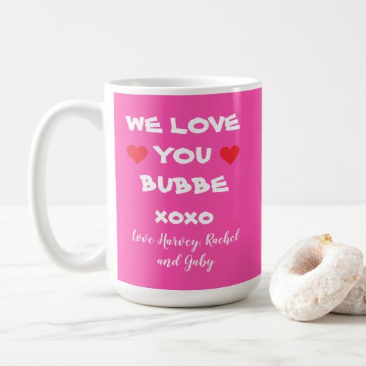 Love You Bubbe Gift Gepersonaliseerde Hot Pink + H Koffiemok (Met donut)