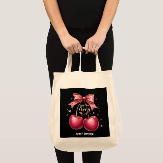 Love You Cherry Much Een leuke Valentijn Tote Bag (Voorkant (product))