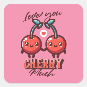 Love You Cherry Much Kawaii Cherries Valentijn Vierkante Sticker