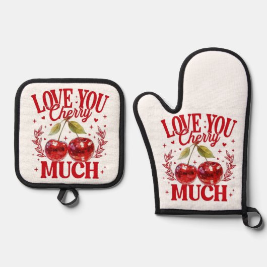 Love you Cherry Much Pothouder Ovenwant & Pannenlap Set (Voorkant)