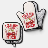 Love you Cherry Much Pothouder Ovenwant & Pannenlap Set (Voorkant / Achterkant)