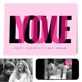 Love You Custom 2 Photo Happy Valentine's Day Pink Kaart