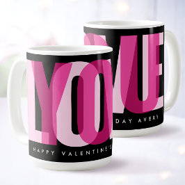 Love You Custom Happy Valentine's Day Pink Black Koffiemok