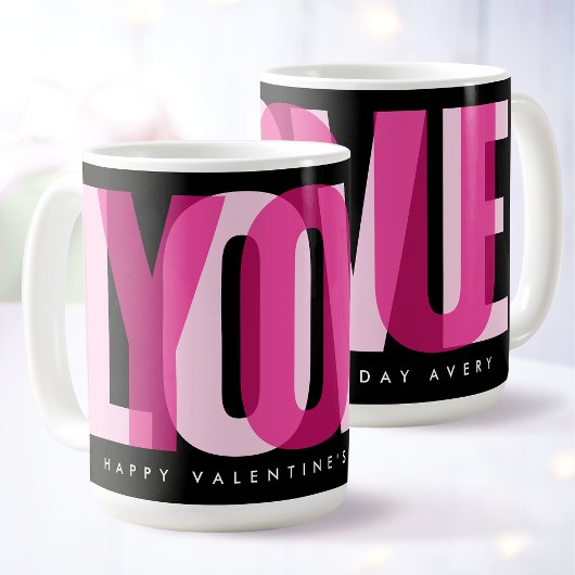 Love You Custom Happy Valentine's Day Pink Black Koffiemok