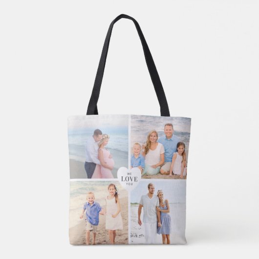 Love You Custom Heart Photo Collage Tote Bag (Achterkant)