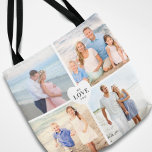 Love You Custom Heart Photo Collage Tote Bag<br><div class="desc">Het moderne en stijlvolle ontwerp van de canvas tas van de douanefoto kenmerkt een 4 fotocollage van vierkante de stijlfoto's van Instagram (8 totale afbeeldingen op de voor en rug van de zak) in een eenvoudige opstelling die met liefde in een hartvorm gecentreerd is. Pas de donkere kleuren grijs aan...</div>