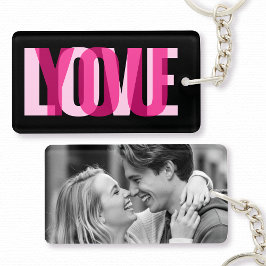Love You Custom Photo Modern Typography Black Pink Sleutelhanger