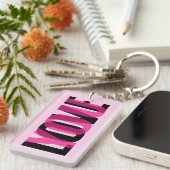 Love You Custom Photo Modern Typography Pink Black Sleutelhanger (Voorkant Rechts)