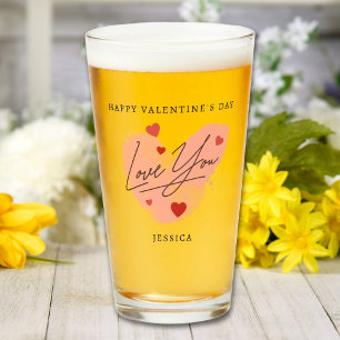 Love You Custom Tekst Naam Waterverf Red Hearts Glas