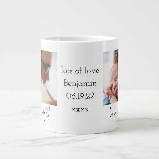 Love You Dad Heart Foto 1st Fathers Day Grote Koffiekop (Voorkant)