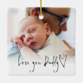 Love You Dad Modern Script Heart Photo Overlay Keramisch Ornament (Achterkant)