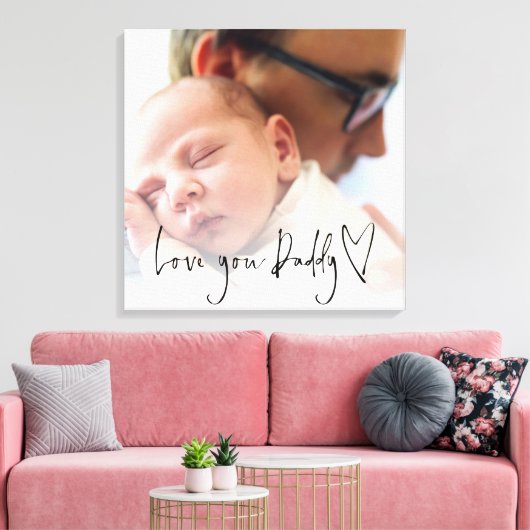 Love You Dad Script Heart Custom Photo Overlay C Canvas Afdruk (Insitu (Woonkamer))