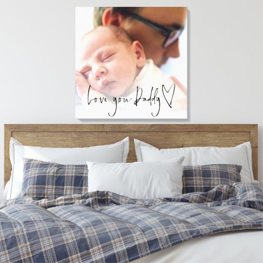 Love You Dad Script Heart Custom Photo Overlay C Canvas Afdruk (Insitu (Slaapkamer))