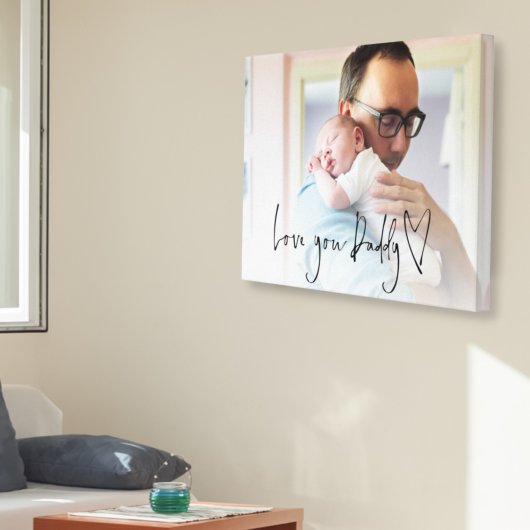 Love You Dad Script Heart Photo Overlay Canvas Afdruk