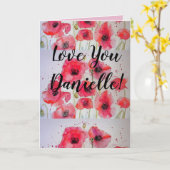 Love You Dames Name Red Poppy Waterverf Card Kaart (Gele Bloem)