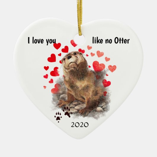 Love you Date Cute River Otter, Natuur Animal Keramisch Ornament (Voorkant)