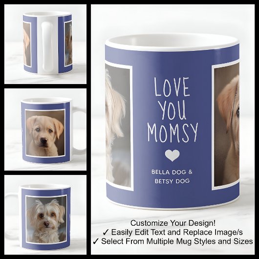 Love You Dog Momsy Foto's Modern Blauw C49 & Wit Koffiemok