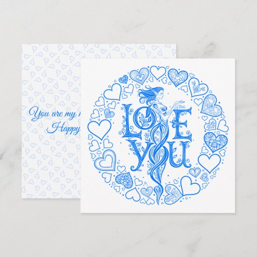 Love You Fantasy Valentine gift Blue Line Art  Feestdagenkaart (Voorkant / Achterkant)