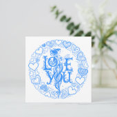 Love You Fantasy Valentine gift Blue Line Art  Feestdagenkaart (Staand voorkant)
