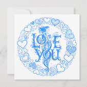 Love You Fantasy Valentine gift Blue Line Art  Feestdagenkaart (Voorkant)
