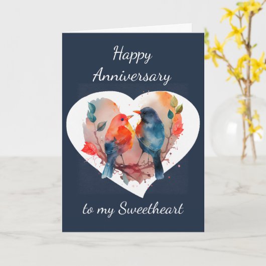 Love You Forever Jubileum Lovebirds Kaart (Gele Bloem)