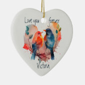 Love You Forever Lovebirds Custom Name Date Keramisch Ornament (Rechts)