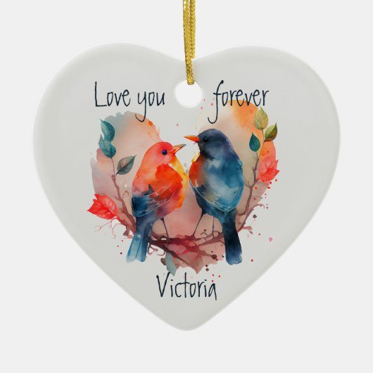 Love You Forever Lovebirds Custom Name Date Keramisch Ornament (Voorkant)