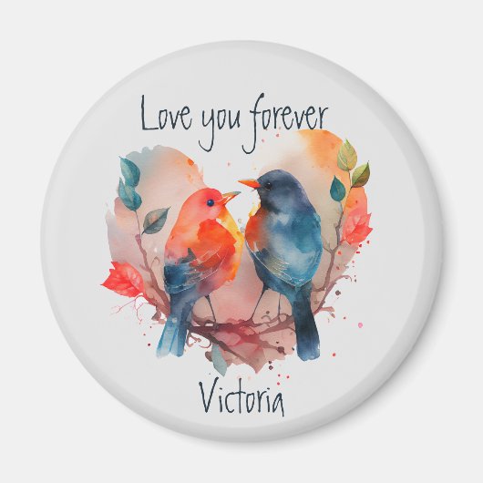 Love You Forever Lovebirds Custom Name Date Magneet (Voorkant)