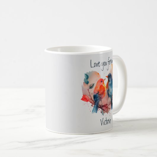 Love You Forever Lovebirds Customize Name Koffiemok (Voorkant rechts)