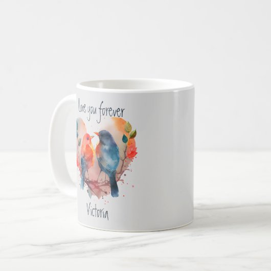 Love You Forever Lovebirds Customize Name Koffiemok (Voorkant links)