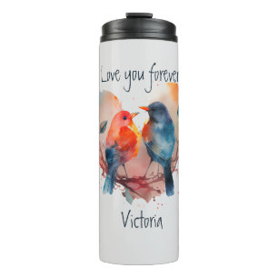 Love You Forever Lovebirds Customize Name Thermosbeker
