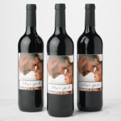 Love You Foto Paar Valentijns Verloving Wijn Etiket (Flessen)