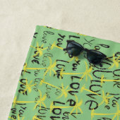 Love You Fun Summer Palms Typography Art Strandlaken (In situ)