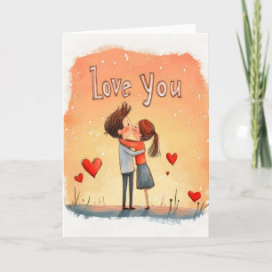 Love You Funny Cartoon Paar Feestdagen Kaart