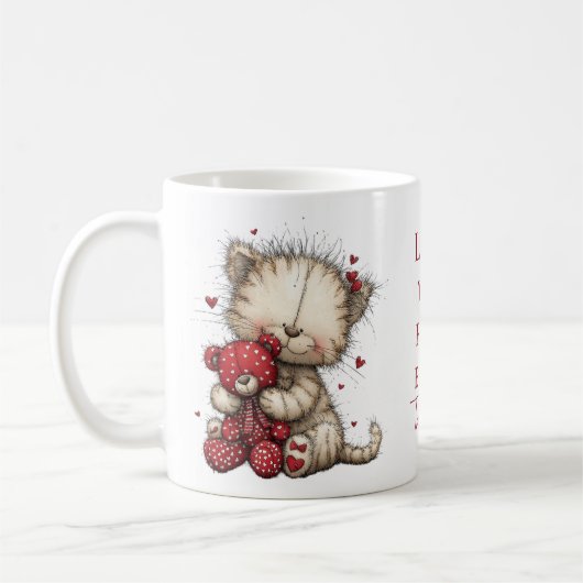 “Love You Fur-Ever” Cute Cat & Teddy Valentine Mug Koffiemok (Links)