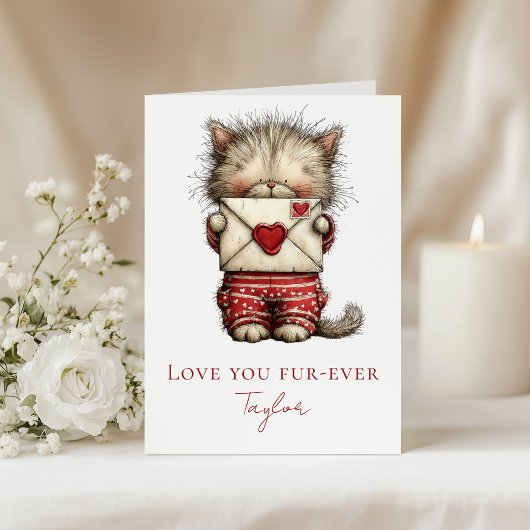 Love You Fur-Ever Cute Kitten Valentine Folded Feestdagen Kaart